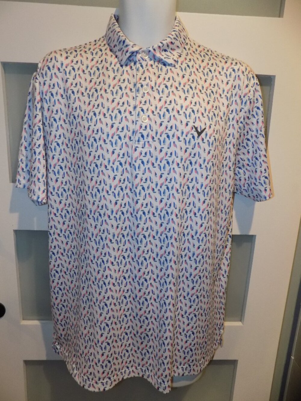 Callaway Mens Opti-Dri Toucan Bird Print Performance Golf Polo SS Shirt Size M